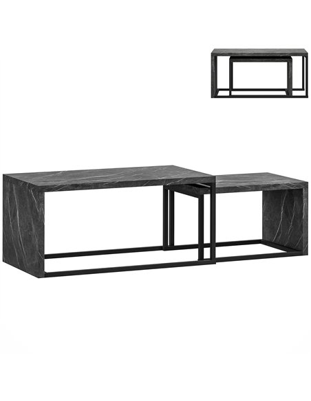 HOMCOM Coffee Tables Set of 2, Industrial Nest of Tables with Metal Frame for Living Room Bedroom, Dark Grey Marble Effect - pic 165474 | FastDaddyshop
