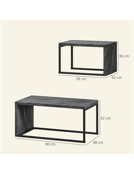 HOMCOM Coffee Tables Set of 2, Industrial Nest of Tables with Metal Frame for Living Room Bedroom, Dark Grey Marble Effect - pic 165476 | FastDaddyshop