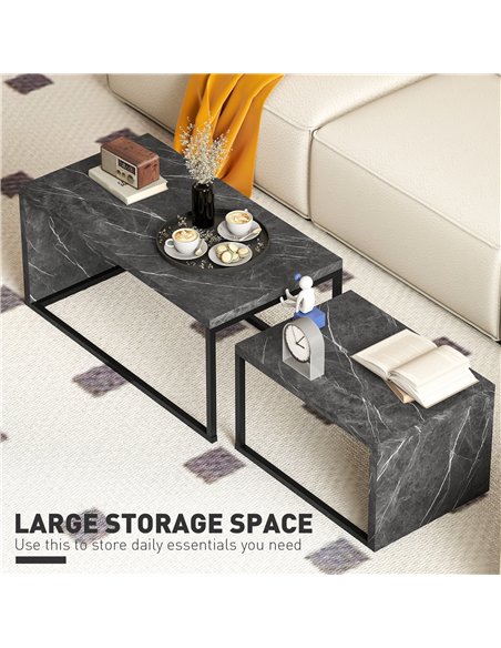 HOMCOM Coffee Tables Set of 2, Industrial Nest of Tables with Metal Frame for Living Room Bedroom, Dark Grey Marble Effect - pic 165477 | FastDaddyshop