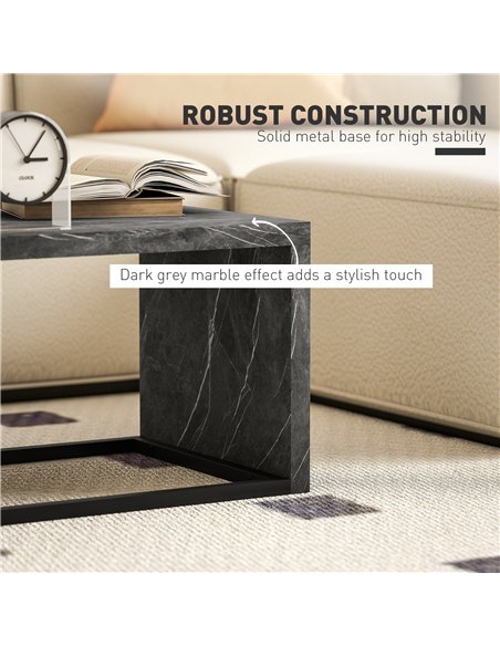 HOMCOM Coffee Tables Set of 2, Industrial Nest of Tables with Metal Frame for Living Room Bedroom, Dark Grey Marble Effect - pic 165478 | FastDaddyshop