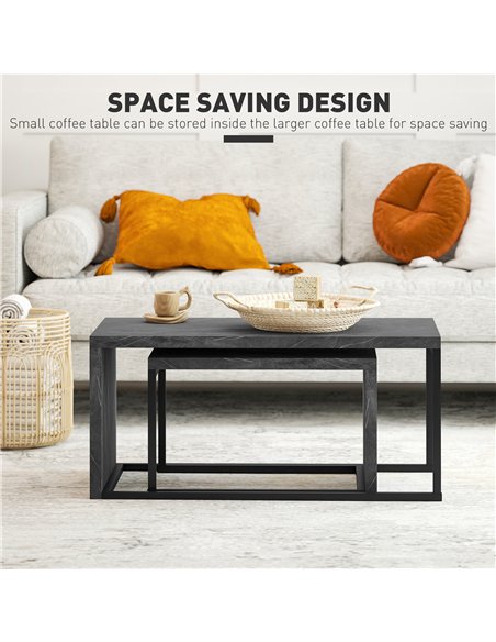 HOMCOM Coffee Tables Set of 2, Industrial Nest of Tables with Metal Frame for Living Room Bedroom, Dark Grey Marble Effect - pic 165480 | FastDaddyshop