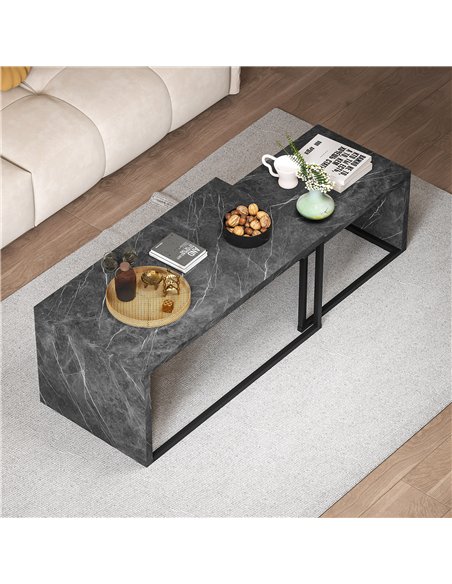 HOMCOM Coffee Tables Set of 2, Industrial Nest of Tables with Metal Frame for Living Room Bedroom, Dark Grey Marble Effect - pic 165481 | FastDaddyshop