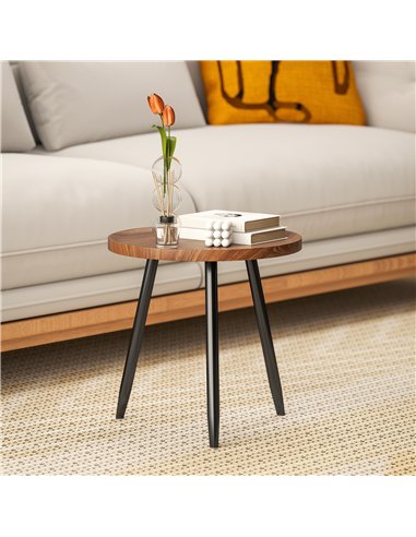HOMCOM Modern Round Coffee Table with Steel Frame for Small Space, Sofa Beside, Living Room, Bedroom, Chestnut Wood Effect