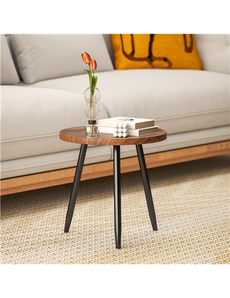 HOMCOM Modern Round Coffee Table with Steel Frame for Small Space, Sofa Beside, Living Room, Bedroom, Chestnut Wood Effect - pic 165484 | FastDaddyshop
