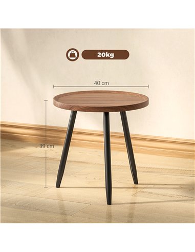 HOMCOM Modern Round Coffee Table with Steel Frame for Small Space, Sofa Beside, Living Room, Bedroom, Chestnut Wood Effect
