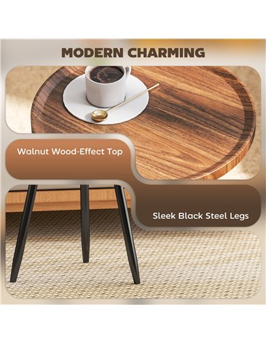 HOMCOM Modern Round Coffee Table with Steel Frame for Small Space, Sofa Beside, Living Room, Bedroom, Chestnut Wood Effect
