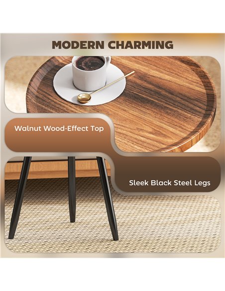 HOMCOM Modern Round Coffee Table with Steel Frame for Small Space, Sofa Beside, Living Room, Bedroom, Chestnut Wood Effect - pic 165486 | FastDaddyshop