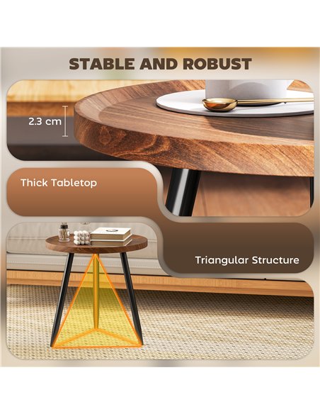 HOMCOM Modern Round Coffee Table with Steel Frame for Small Space, Sofa Beside, Living Room, Bedroom, Chestnut Wood Effect - pic 165487 | FastDaddyshop