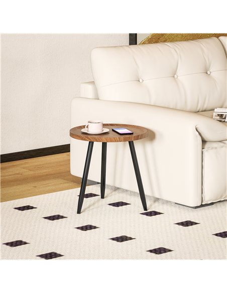 HOMCOM Modern Round Coffee Table with Steel Frame for Small Space, Sofa Beside, Living Room, Bedroom, Chestnut Wood Effect - pic 165488 | FastDaddyshop