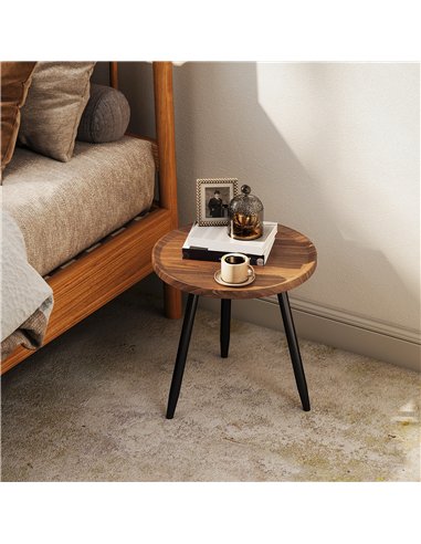 HOMCOM Modern Round Coffee Table with Steel Frame for Small Space, Sofa Beside, Living Room, Bedroom, Chestnut Wood Effect