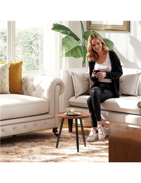 HOMCOM Modern Round Coffee Table with Steel Frame for Small Space, Sofa Beside, Living Room, Bedroom, Chestnut Wood Effect - pic 165491 | FastDaddyshop