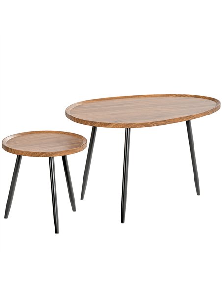 HOMCOM Nesting Coffee Table Set of 2, 80cm Modern Stacking End Side Table with Metal Legs for Living Room Bedroom Office, Chestn - pic 165492 | FastDaddyshop