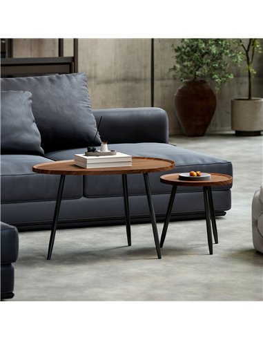 HOMCOM Nesting Coffee Table Set of 2, 80cm Modern Stacking End Side Table with Metal Legs for Living Room Bedroom Office, Chestn