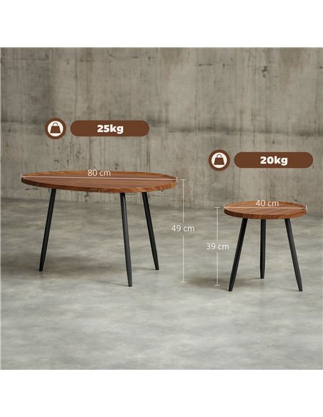 HOMCOM Nesting Coffee Table Set of 2, 80cm Modern Stacking End Side Table with Metal Legs for Living Room Bedroom Office, Chestn - pic 165494 | FastDaddyshop