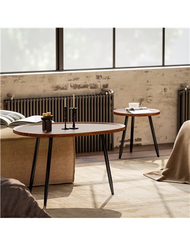HOMCOM Nesting Coffee Table Set of 2, 80cm Modern Stacking End Side Table with Metal Legs for Living Room Bedroom Office, Chestn