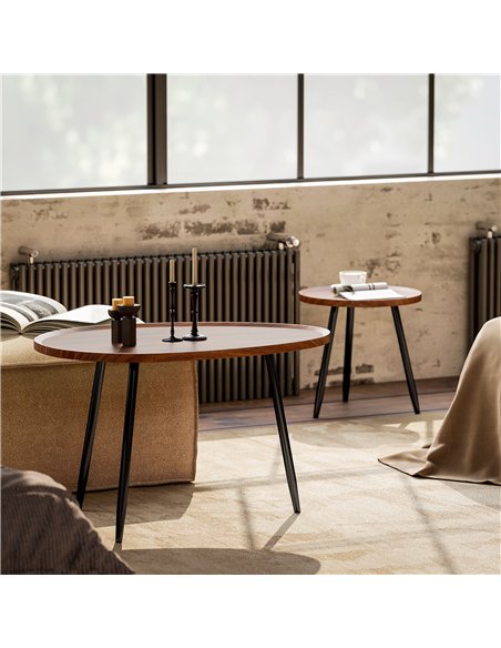 HOMCOM Nesting Coffee Table Set of 2, 80cm Modern Stacking End Side Table with Metal Legs for Living Room Bedroom Office, Chestn - pic 165498 | FastDaddyshop