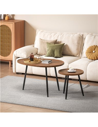 HOMCOM Nesting Coffee Table Set of 2, 80cm Modern Stacking End Side Table with Metal Legs for Living Room Bedroom Office, Chestn