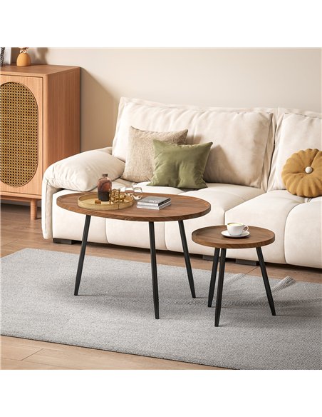 HOMCOM Nesting Coffee Table Set of 2, 80cm Modern Stacking End Side Table with Metal Legs for Living Room Bedroom Office, Chestn - pic 165499 | FastDaddyshop