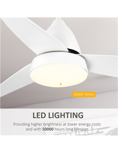 Homcom Reversible Ceiling Fan with Light, 3 Blades, Remote Controller, White