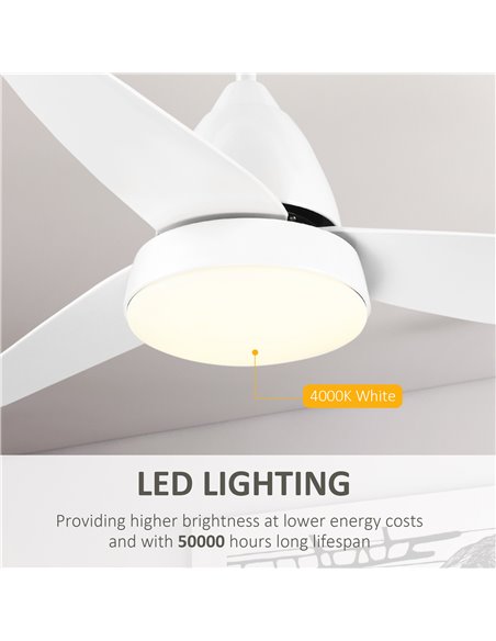 Homcom Reversible Ceiling Fan with Light, 3 Blades, Remote Controller, White - pic 16550 | FastDaddyshop