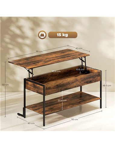 HOMCOM Lift-Top Coffee Table, with Storage - Rustic Brown