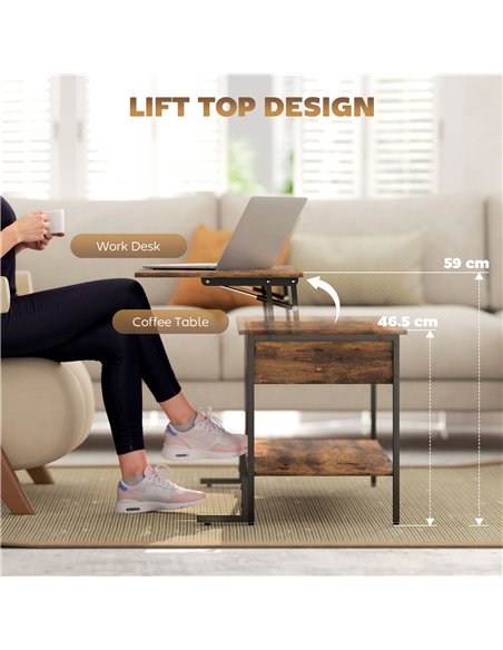 HOMCOM Lift-Top Coffee Table, with Storage - Rustic Brown - pic 165504 | FastDaddyshop