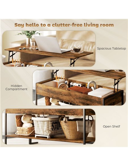 HOMCOM Lift-Top Coffee Table, with Storage - Rustic Brown - pic 165506 | FastDaddyshop