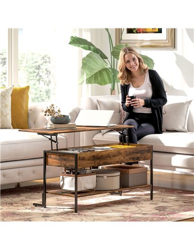 HOMCOM Lift-Top Coffee Table, with Storage - Rustic Brown