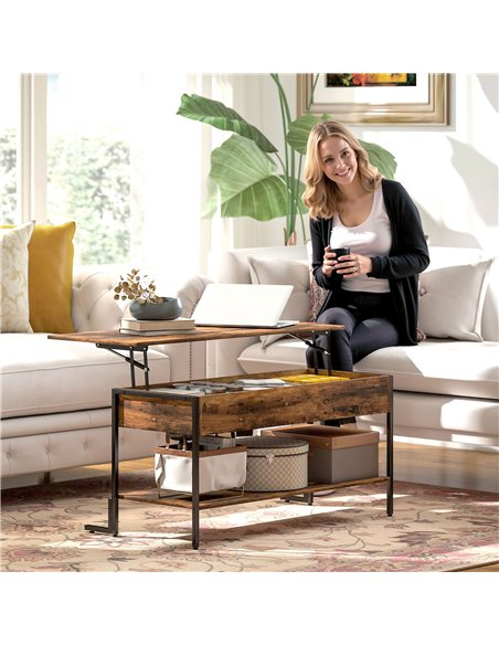 HOMCOM Lift-Top Coffee Table, with Storage - Rustic Brown - pic 165509 | FastDaddyshop