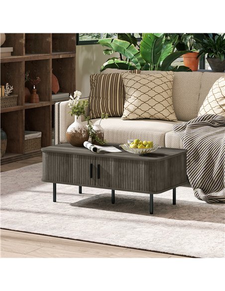 HOMCOM Coffee Table with Storage, Living Room Table with Slatted Tambour Sliding Doors and Foot Pads, Rectangular Coffee Table w - pic 165511 | FastDaddyshop