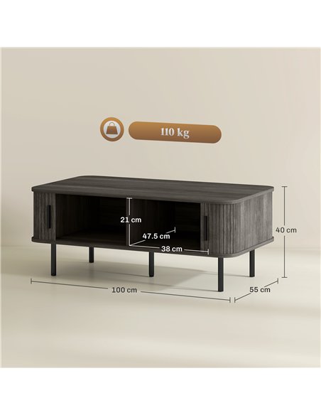HOMCOM Coffee Table with Storage, Living Room Table with Slatted Tambour Sliding Doors and Foot Pads, Rectangular Coffee Table w - pic 165512 | FastDaddyshop