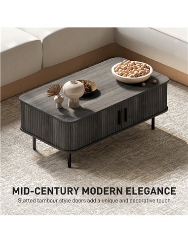 HOMCOM Coffee Table with Storage, Living Room Table with Slatted Tambour Sliding Doors and Foot Pads, Rectangular Coffee Table w