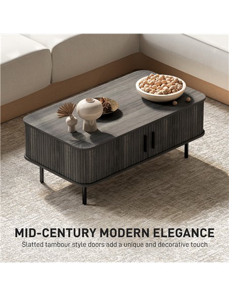 HOMCOM Coffee Table with Storage, Living Room Table with Slatted Tambour Sliding Doors and Foot Pads, Rectangular Coffee Table w - pic 165513 | FastDaddyshop