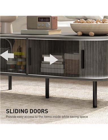 HOMCOM Coffee Table with Storage, Living Room Table with Slatted Tambour Sliding Doors and Foot Pads, Rectangular Coffee Table w