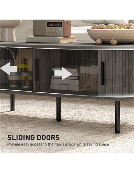HOMCOM Coffee Table with Storage, Living Room Table with Slatted Tambour Sliding Doors and Foot Pads, Rectangular Coffee Table w - pic 165514 | FastDaddyshop