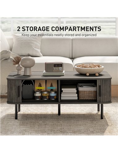 HOMCOM Coffee Table with Storage, Living Room Table with Slatted Tambour Sliding Doors and Foot Pads, Rectangular Coffee Table w