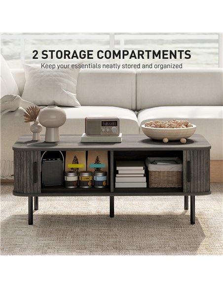 HOMCOM Coffee Table with Storage, Living Room Table with Slatted Tambour Sliding Doors and Foot Pads, Rectangular Coffee Table w - pic 165515 | FastDaddyshop