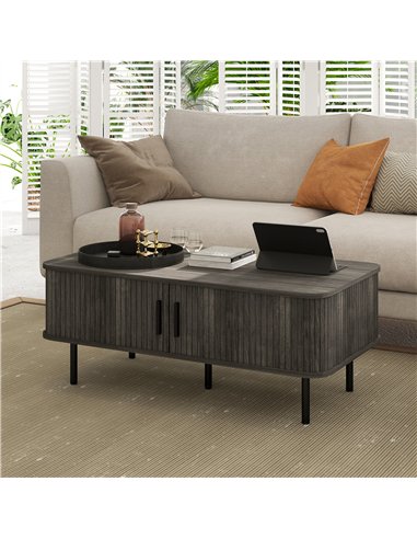 HOMCOM Coffee Table with Storage, Living Room Table with Slatted Tambour Sliding Doors and Foot Pads, Rectangular Coffee Table w