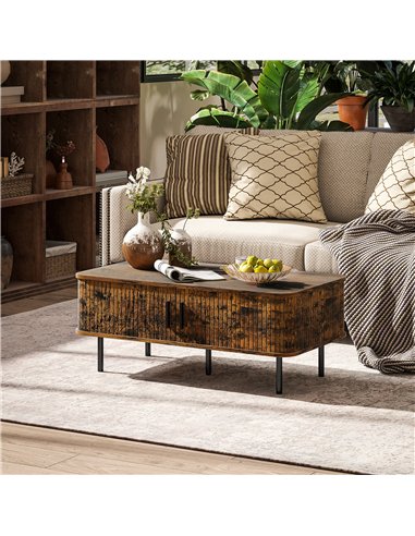 HOMCOM Coffee Table with Storage, Living Room Table with Slatted Tambour Sliding Doors and Foot Pads, Rectangular Coffee Table w