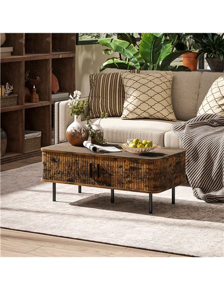 HOMCOM Coffee Table with Storage, Living Room Table with Slatted Tambour Sliding Doors and Foot Pads, Rectangular Coffee Table w - pic 165520 | FastDaddyshop