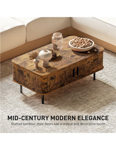 HOMCOM Coffee Table with Storage, Living Room Table with Slatted Tambour Sliding Doors and Foot Pads, Rectangular Coffee Table w - pic 165522 | FastDaddyshop