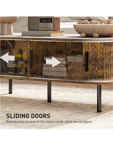 HOMCOM Coffee Table with Storage, Living Room Table with Slatted Tambour Sliding Doors and Foot Pads, Rectangular Coffee Table w