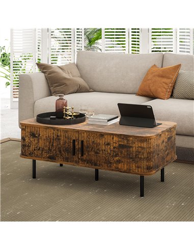 HOMCOM Coffee Table with Storage, Living Room Table with Slatted Tambour Sliding Doors and Foot Pads, Rectangular Coffee Table w