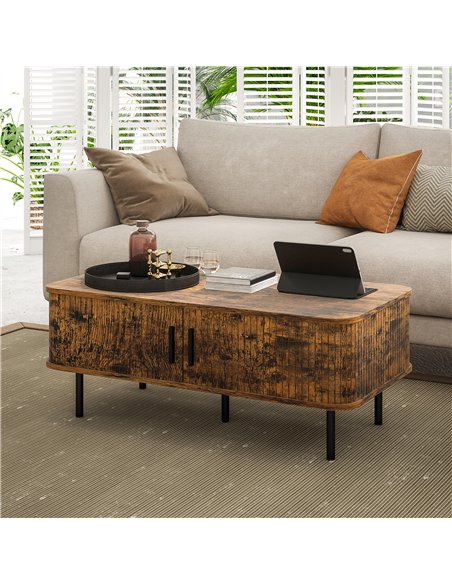 HOMCOM Coffee Table with Storage, Living Room Table with Slatted Tambour Sliding Doors and Foot Pads, Rectangular Coffee Table w - pic 165526 | FastDaddyshop