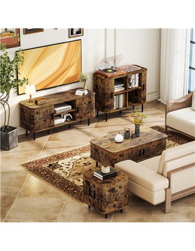 HOMCOM Coffee Table with Storage, Living Room Table with Slatted Tambour Sliding Doors and Foot Pads, Rectangular Coffee Table w