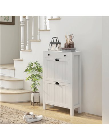 HOMCOM Narrow Shoe Cabinet with 2 Flip Drawers and Adjustable Shelves, White