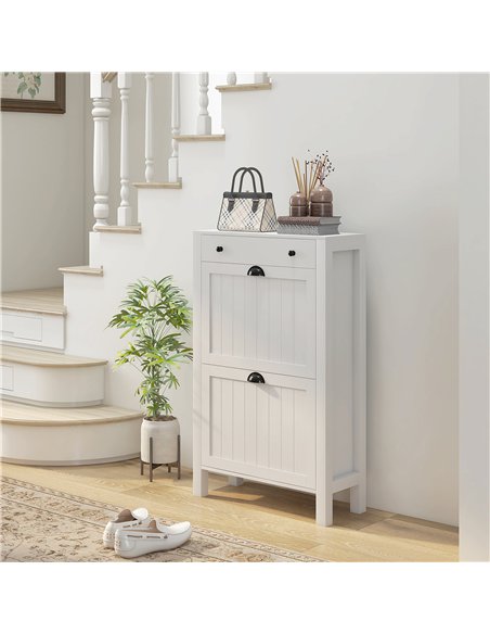 HOMCOM Narrow Shoe Cabinet with 2 Flip Drawers and Adjustable Shelves, White - pic 165529 | FastDaddyshop