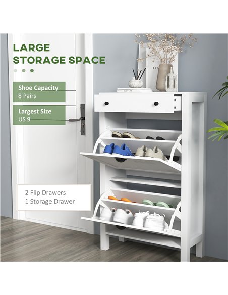 HOMCOM Narrow Shoe Cabinet with 2 Flip Drawers and Adjustable Shelves, White - pic 165531 | FastDaddyshop