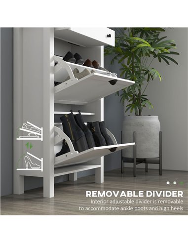 HOMCOM Narrow Shoe Cabinet with 2 Flip Drawers and Adjustable Shelves, White