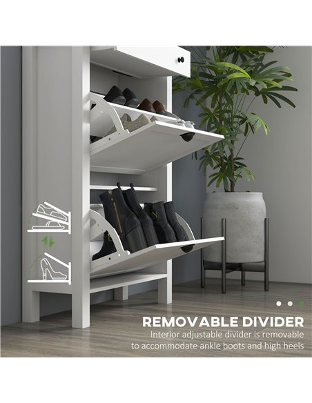 HOMCOM Narrow Shoe Cabinet with 2 Flip Drawers and Adjustable Shelves, White - pic 165533 | FastDaddyshop